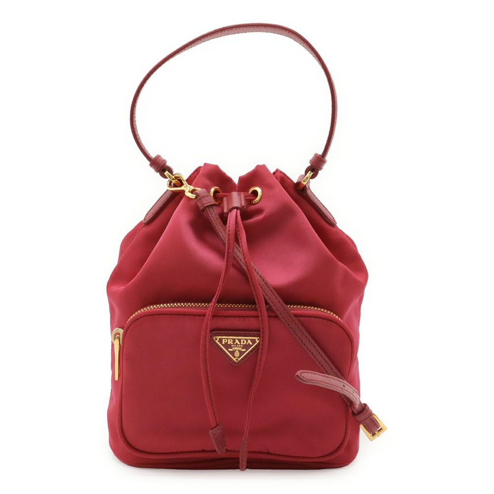 Prada Handbag Bucket Bag Drawstring Shoulder Leather Pink